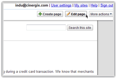 Edit Site page