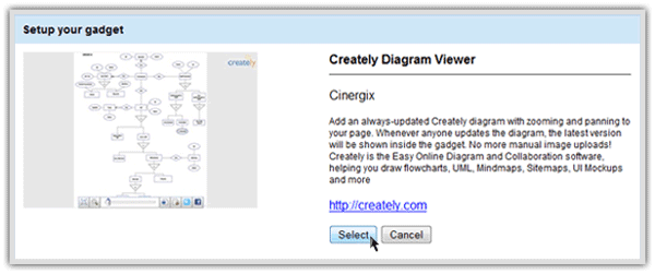 Select Creately Diagram Viewer to embed Creately Gadget