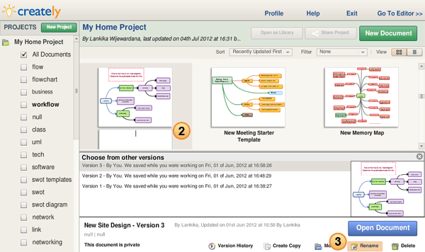 Creately Diagram Manager - Rename