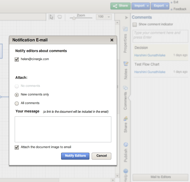 Mail Comments to collaborators