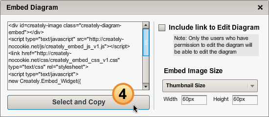 Click to reveal embeddable image widget dialog