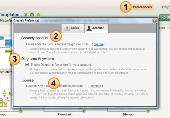 Creately Desktop - User Account Preferences