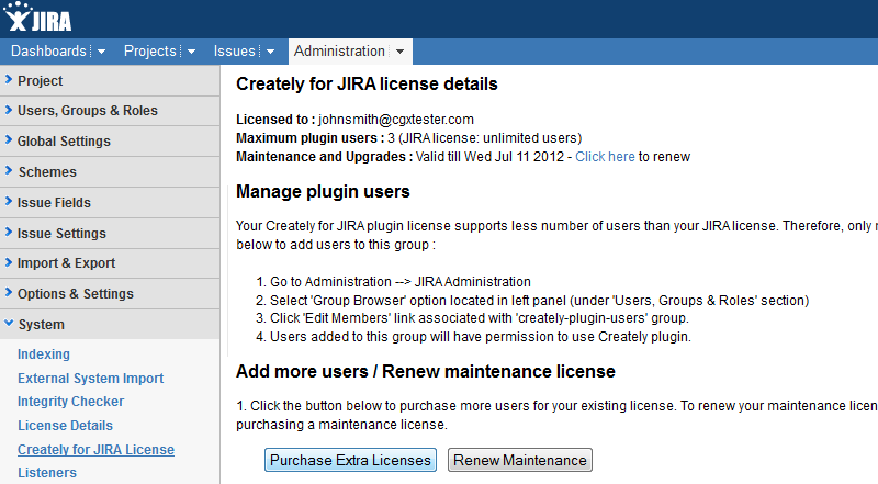 Purchase extra Creately for JIRA licenses