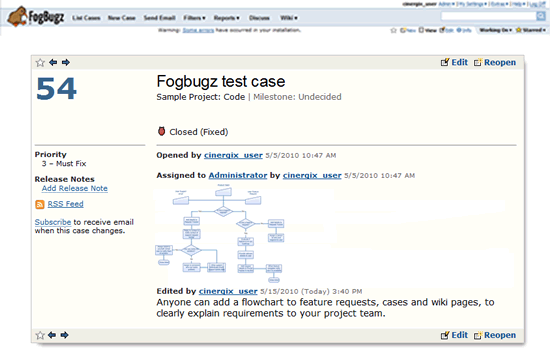 Creately diagram in Fogbugz case