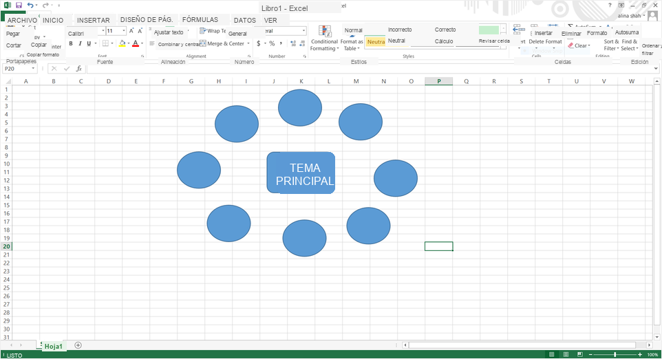 Mapa conceptual en Excel paso 1