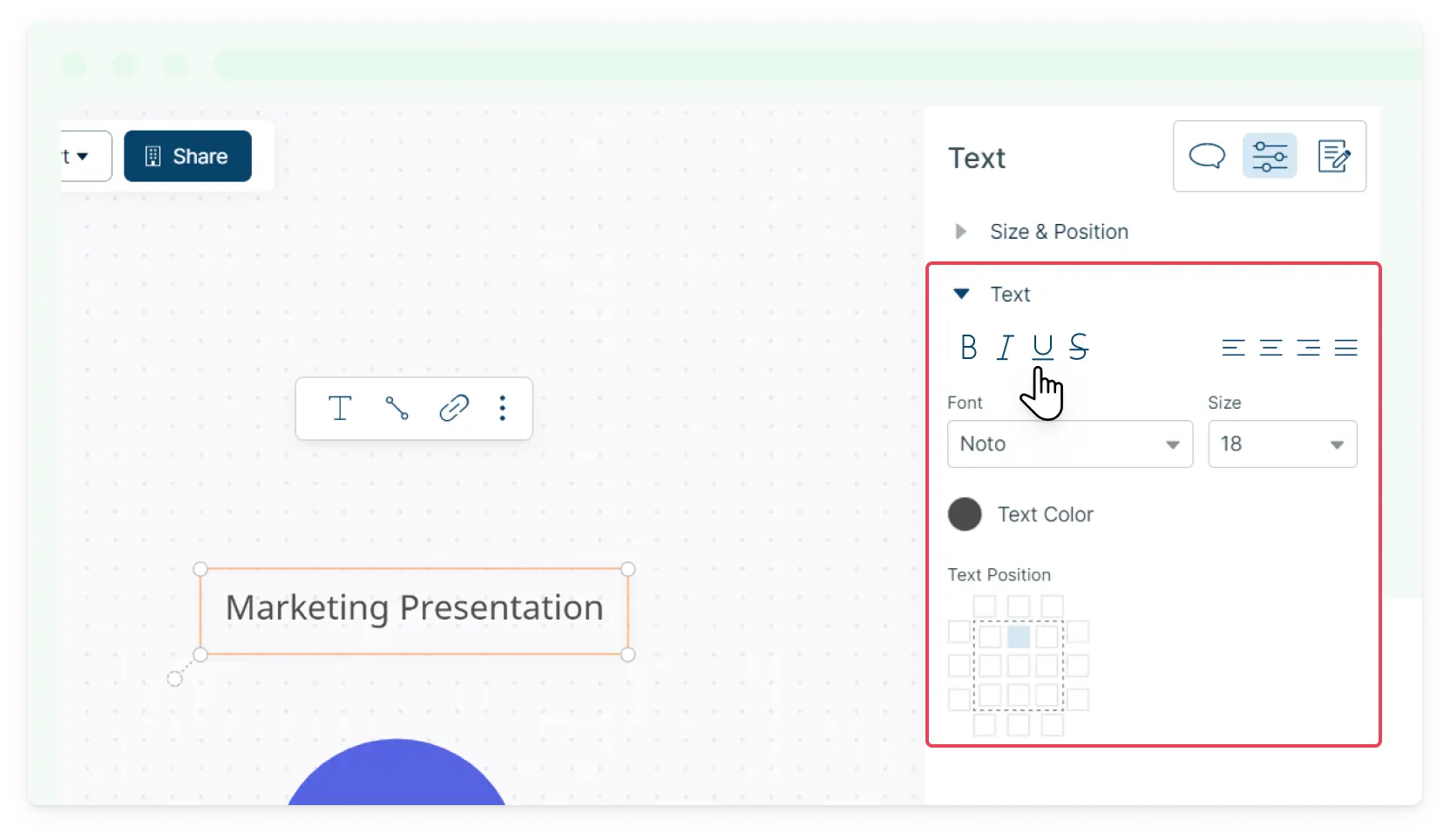 Edit Text Using Shape Properties Panel