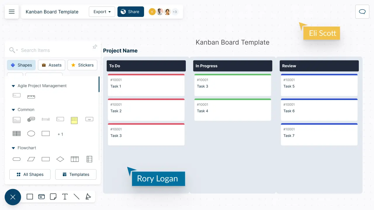 Snapshot of Creately's Kanban Board for Project Management